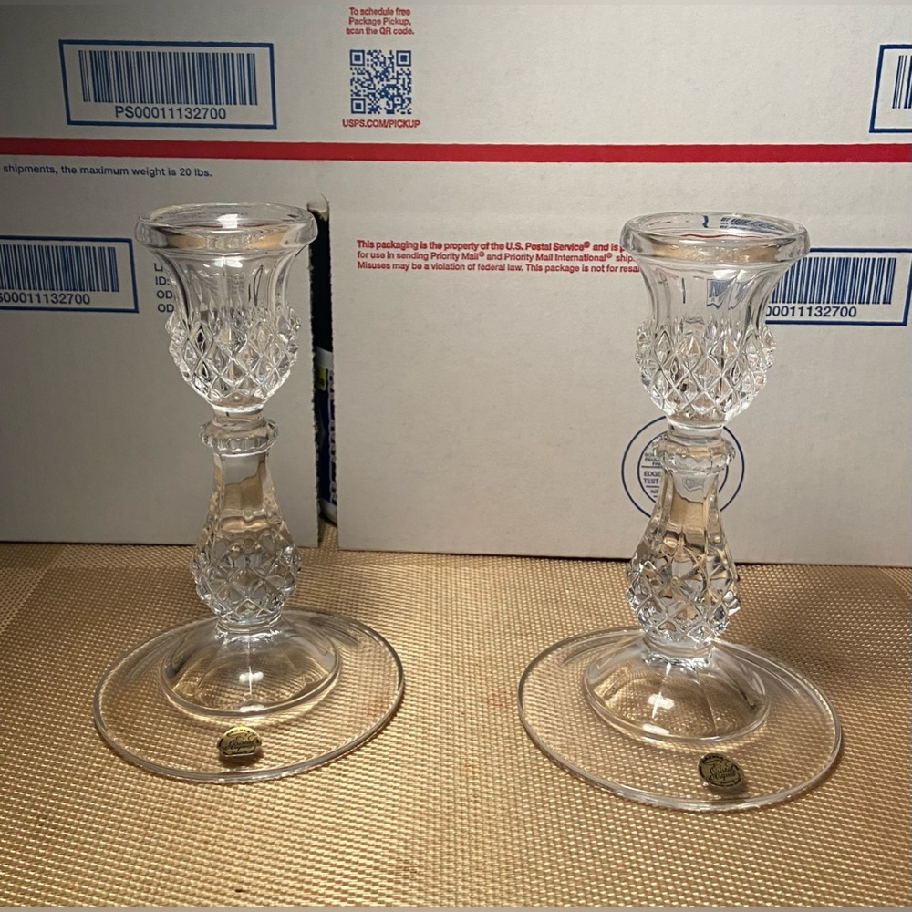 Pair Longchamp Cristal D’ Arques Lead Crystal Candlesticks